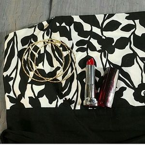 White with black strapless  midi dress